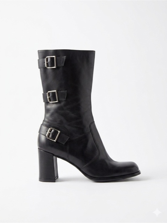 Steve Madden Shoes - Steve Madden Masson Getit Vintage Black Leather Buckle Square Toe Boots 7.5
